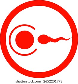 Silhueta de desenho plano vermelha do esperma e do óvulo na fertilização ivf inseminação procedimento. Adequado para educação em reprodução.