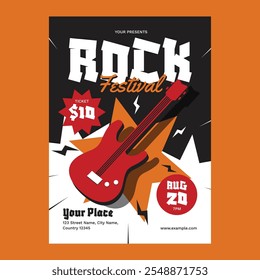 Red Flat Design Rock Festival Social Media Flyer