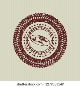 Red flat earth icon inside distress grunge stamp