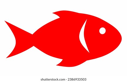 Red Flat fish Icon, on White Background