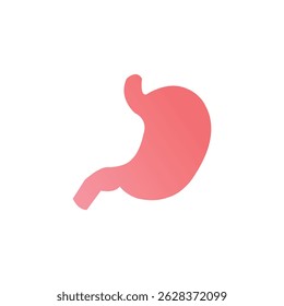 Red flat icon of a human stomach on a white background. Suitable for medical content, anatomy illustrations, digestive health infographics, or healthcare education visuals.