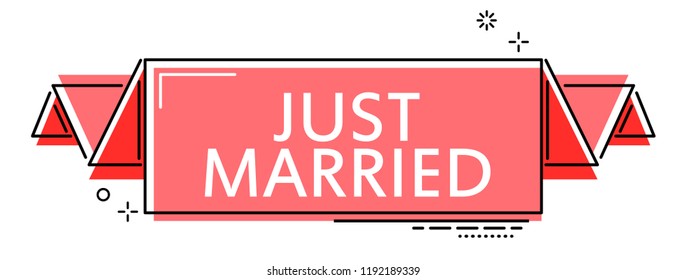 red flat line banner just married