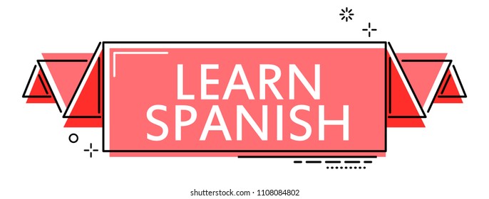 red flat line banner learn spanish