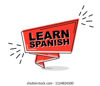red flat line banner learn spanish
