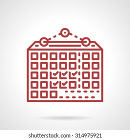 Red flat line style vector icon for wall calendar. Organizer for home, office or studio. Design elements for business and website