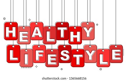 red flat line tag healthy lifestyle
