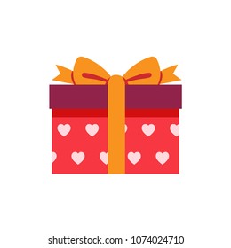 Red flat present box concept. Vector illustration