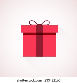 Red Flat Present Box Concept. Vector Illustration