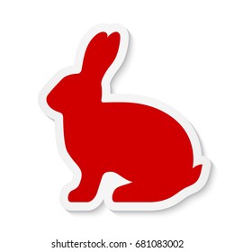 Red flat rabbit sticker icon isolated on white background. Vector EPS10