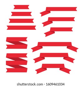 Red flat ribbon banners set. Vector illustration for design