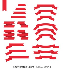Red flat ribbon banners set. Vector illustration for design