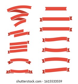 Red flat ribbon banners set. Design elements