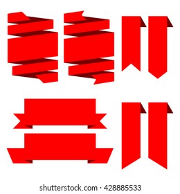 red flat ribbon set on isolated background