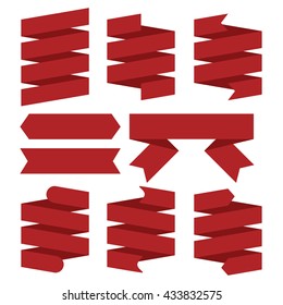 Red flat ribbon set on isolated background for promotion