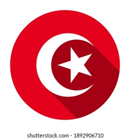 Red flat round national emblem of Tunisia icon, button with long shadow isolated on a white background. Vector illustration.