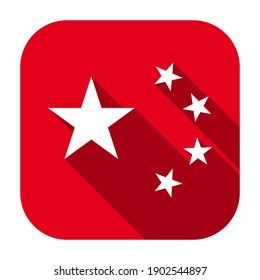 Red flat rounded square five stars of flag of People's Republic of China icon, button with long shadow isolated on a white background. Vector illustration.