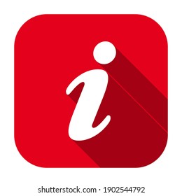 Red flat rounded square information icon, button with long shadow isolated on a white background. Vector illustration.
