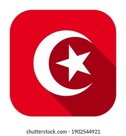 Red flat rounded square national emblem of Tunisia icon, button with long shadow isolated on a white background. Vector illustration.