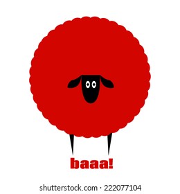 Red flat sheep saying baa, graphic design