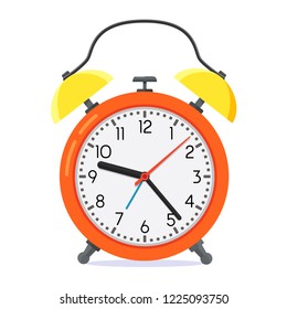 Red flat style alarm clock vector illustration isolated on white background. wake-up time