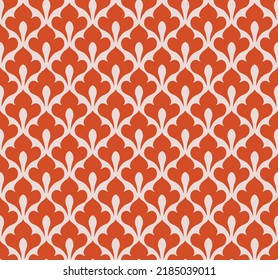 Red Fleur de lis symmetric graphic seamless vector pattern and background