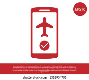 Red Flight mode in the mobile phone icon isolated on white background. Airplane or aeroplane flight offline mode passenger regulation airline . Vector Illustration