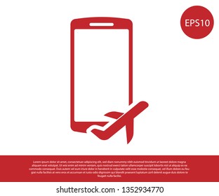 Red Flight mode in the mobile phone icon isolated on white background. Airplane or aeroplane flight offline mode passenger regulation airline . Vector Illustration