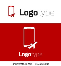 Red Flight mode in the mobile phone icon isolated on white background. Airplane or aeroplane flight offline mode passenger regulation airline . Logo design template element. Vector Illustration