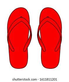 Red Flip Flop Sandals Shoes Template Vector on White Background, Top View.