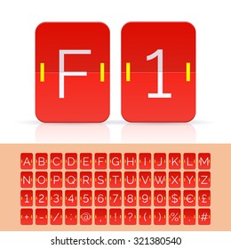 Red flip scoreboard alphabet, numbers and symbols. Vector EPS10
