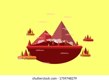 red floating island flat design with cream background, vector illustration, flat design background, using for wallpaper, background, and banner.