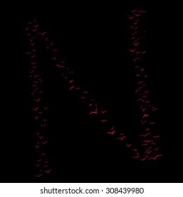 Red flock of birds in the shape of the letter n