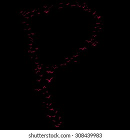 Red flock of birds in the shape of the letter p