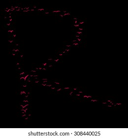 Red flock of birds in the shape of the letter r