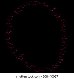 Red flock of birds in the shape of the letter o