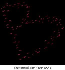 Red flock of birds in the shape of the letter b