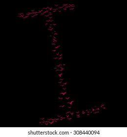 Red flock of birds in the shape of the letter i