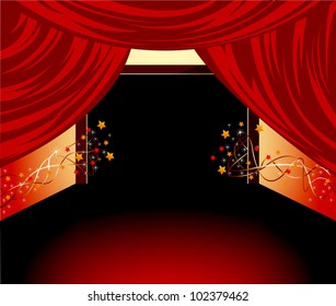 Red floor and red curtains background