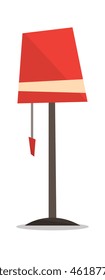 Red floor lamp vector flat design illustration isolated on white background.