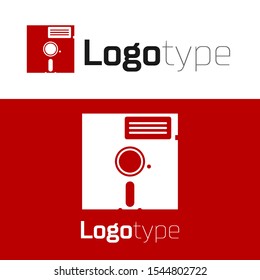 Red Floppy disk in the 5.25-inch icon isolated on white background. Floppy disk for computer data storage. Diskette sign. Logo design template element. Vector Illustration
