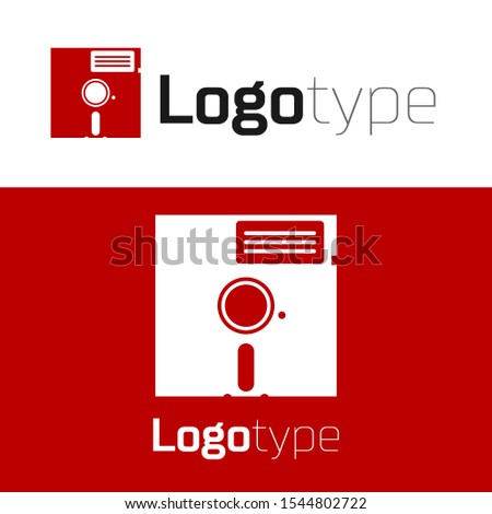 Red Floppy disk in the 5.25-inch icon isolated on white background. Floppy disk for computer data storage. Diskette sign. Logo design template element. Vector Illustration