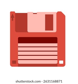 red floppy disk icon – flat vector download and save symbol	