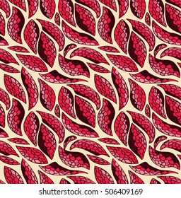 Red floral abstract seamless pattern. Ruby backgrouns. Wavy shapes. 