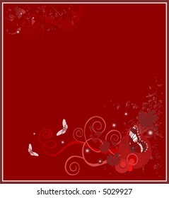 Red Floral Background with Butterflies