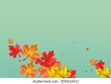 Red Floral Background Green Vector. Foliage Decor Illustration. Ocher Realistic Leaf. Paper Leaves Design.