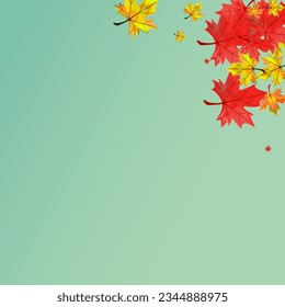 Red Floral Background Green Vector. Leaves Shape Frame. Autumnal Beautiful Plant. Decor Leaf Template.