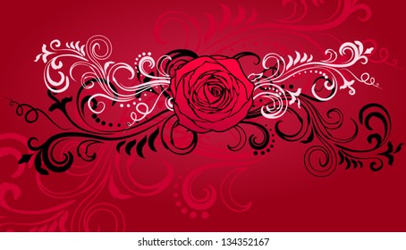 Red floral background with a rose.