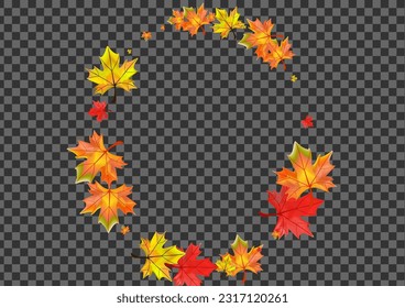 Red Floral Background Transparent Vector. Plant Wallpaper Template. Green Canadian Foliage. Beautiful Leaves Frame.