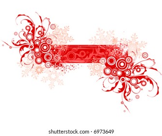 red floral banner & snowflakes