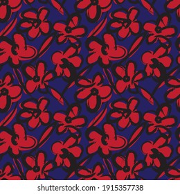 Red Floral brush strokes seamless pattern background for fashion prints, graphics, backgrounds and crafts